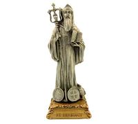 The Michelangelo Liturgical Sculpture Collection Pewter Saint St Benedict Figurine Statue on Gold Tone Base, 4 1/2 Inch