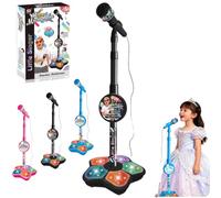 The Microphone Toy for Kids with Stand, Built-in Music, Colorful Lights & Echo Effects, Portable Karaoke Machine for Singing & Music Play (#B)