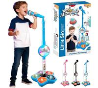 The Microphone Toy, LED Lights & Echo Effects, Adjustable Stand Kids Karaoke Microphone, Birthday Gifts (Blue)