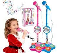 The Microphone Toy, New Upgrade Karaoke Machine with Music & Flashing Stage Lights, Microphone for Singing with Adjustable Stand, The Ultimate Birthday Gift for Girls and Boys (2pcs-1)