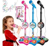 The Microphone Toy, New Upgrade Karaoke Machine with Music & Flashing Stage Lights, Microphone for Singing with Adjustable Stand, The Ultimate Birthday Gift for Girls and Boys (3pcs)