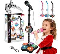 The Microphone Toy, New Upgrade Karaoke Machine with Music & Flashing Stage Lights, Microphone for Singing with Adjustable Stand, The Ultimate Birthday Gift for Girls and Boys (Black)