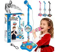 The Microphone Toy, New Upgrade Karaoke Machine with Music & Flashing Stage Lights, Microphone for Singing with Adjustable Stand, The Ultimate Birthday Gift for Girls and Boys (Blue)