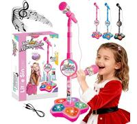 The Microphone Toy, New Upgrade Karaoke Machine with Music & Flashing Stage Lights, Microphone for Singing with Adjustable Stand, The Ultimate Birthday Gift for Girls and Boys (Pink)