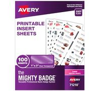 The Mighty Badge by Avery, 1" x 3" Inserts for Name Tags, 100 Clear Inserts for Laser Printers Only (71210)