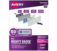 The Mighty Badge by Avery, 1" x 3" Magnetic Name Tags, 50 Silver Name Badges, 120 Customizable Inserts (71208)