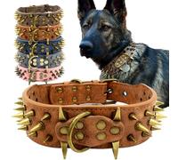 The Mighty Large Spiked Studded Dog Collar,Protect The Dog’s Neck from Bites. (Brown L)- Fit Medium & Large Dogs