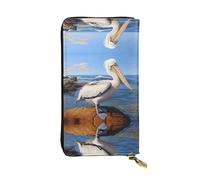 The Mighty Pelican Printed leather wallet, 7.5 x 4.1-inch long credit card holder, portable travel cash wallet