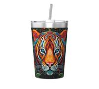 The Mighty Tiger. Printed conical Straw Thermos Cup, Insulated Straw Cup, Perfect for Gym use or Taking with You