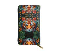 The mighty tiger. Printed leather wallet, 7.5 x 4.1-inch long credit card holder, portable travel cash wallet