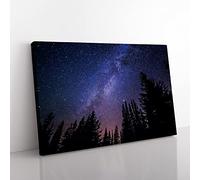 The Milky Way Space Galaxy Forest Modern Canvas Wall Art Print Ready to Hang, Framed Picture for Living Room Bedroom Home Office Décor, 60x40 cm (24x16 Inch)