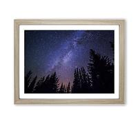 The Milky Way Space Galaxy Forest Modern Framed Wall Art Print, Ready to Hang Picture for Living Room Bedroom Home Office Décor, Oak A4 (34 x 25 cm)