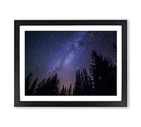 The Milky Way Space Galaxy Forest Modern Framed Wall Art Print, Ready to Hang Picture for Living Room Bedroom Home Office Décor, Black A4 (34 x 25 cm)