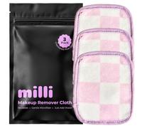 The Milli Method Makeup Remover Cloth - Set of 3 Pink and White Plaid Reusable Microfibre Cleaning Cloths for Gentle Removal of Mascara, Eyeliner, Eyeshadow, Lipstick with