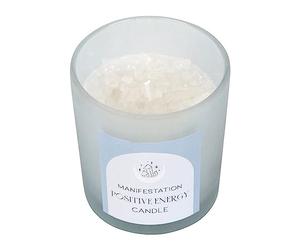The Mindful Frog Positive Energy Clear Quartz Crystal Chips Scented Candle in Glass Jar - 25 Hour Burn Time (White Sage)