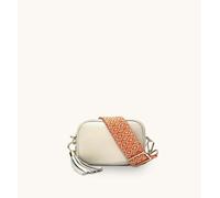 The Mini Tassel Stone Leather Phone Bag With Orange Cross-Stitch Strap Apatchy London Stone One Size