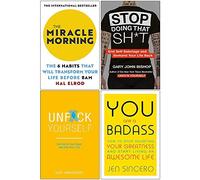 The Miracle Morning, Stop Doing That Sh*t, Unf*ck Yourself, You Are A Badass 4 Books Collection Set