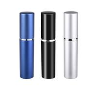 The Miss Chic 3-Pack Refillable Travel Perfume Atomiser Bottles for Men & Women - Leak-Proof, Easy Refill Funnel, Portable Spray Bottles for Handbag, Purse, & Pocket (6 ml - Black, Silver, & Blue)