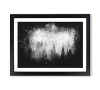 The Misty Forest Paint Splash Modern Art Framed Print | A3 Black Framed Wall Art | Ready to Hang | Modern Landscape Picture | Living Room Bedroom Lounge Office