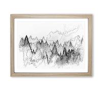 The Misty Forest Sketch Modern Art Framed Print | A2 Oak Framed Wall Art | Ready to Hang | Modern Landscape Picture | Living Room Bedroom Lounge Office