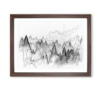 The Misty Forest Sketch Modern Art Framed Print | A2 Walnut Framed Wall Art | Ready to Hang | Modern Landscape Picture | Living Room Bedroom Lounge Office