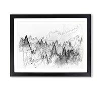 The Misty Forest Sketch Modern Art Framed Print | A4 Black Framed Wall Art | Ready to Hang | Modern Landscape Picture | Living Room Bedroom Lounge Office