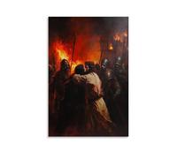 The Moment of Betrayal in Gethsemane, Judas Leaning in with A Kiss As Soldiers Close in And Torches Burn in The Night. Contemporary Wall Mural - Decorative Hanging Poster Art 16x24inch(40x60cm)