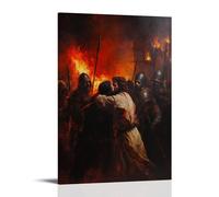 The Moment of Betrayal in Gethsemane, Judas Leaning in with A Kiss As Soldiers Close in And Torches Burn in The Night. Contemporary Wall Mural - Decorative Hanging Poster Art 24x36inch(60x90cm)