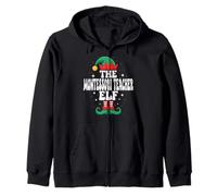 The Montessori Teacher Elf Funny Christmas Matching Family Zip Hoodie