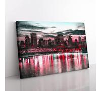The Montreal Canada Skyline Painting Modern Art Canvas Wall Art Print Ready to Hang, Framed Picture for Living Room Bedroom Home Office Décor, 50x35 cm (20x14 Inch)