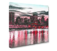 The Montreal Canada Skyline Painting Modern Canvas Wall Art Print Ready to Hang, Framed Picture for Living Room Bedroom Home Office Décor, 20x20 Inch (50x50 cm)
