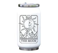 The Moon 8 Black Skull Tarot Card Graphic Vacuum Insulated Thermal Beverage Can Bottle White
