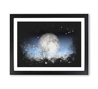 The Moon Above Paint Splash Modern Art Framed Print | A4 Black Framed Wall Art | Ready to Hang | Modern Space Picture | Living Room Bedroom Lounge Office