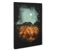 The Moon Above The Mountains Paint Splash Canvas Print | Gallery Wrapped 30mm Frame Wall Art | 30x20 inches | Ready to Hang | Modern Space Picture | Living Room Bedroom Lounge Office