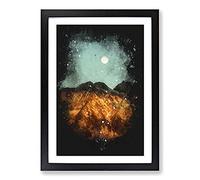 The Moon Above The Mountains Paint Splash Framed Print | A2 Black Framed Wall Art | Ready to Hang | Modern Space Picture | Living Room Bedroom Lounge Office