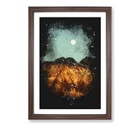 The Moon Above The Mountains Paint Splash Framed Print | A2 Walnut Framed Wall Art | Ready to Hang | Modern Space Picture | Living Room Bedroom Lounge Office