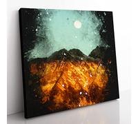 The Moon Above The Mountains Paint Splash Modern Canvas Wall Art Print Ready to Hang, Framed Picture for Living Room Bedroom Home Office Décor, 50x50 cm (20x20 Inch)