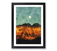 The Moon Above The Mountains Painting Framed Print | A2 Black Framed Wall Art | Ready to Hang | Modern Space Picture | Living Room Bedroom Lounge Office