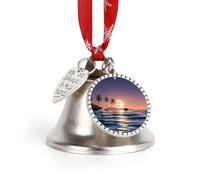 The Moon Above The Ocean Christmas Bells Ornaments Sleigh Jingle Bells with Love Pendant and Hanging Rope, DIY Hanging Ornaments for Xmas Tree Wreath Holiday Crafts Home Decoration, Silver