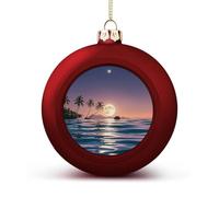 The Moon Above The Ocean Christmas Tree Ornaments 1.6 Inch Shatterproof Pc Plastic Balls with Lanyard Baubles Hanging Christmas Ball Ornaments for Xmas Tree Holiday Party Wedding Home Decorations-red