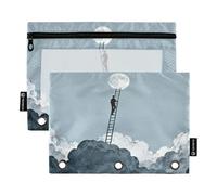 The Moon Climber Binder Pen Holder with Clear Window Large Pencil case Large and Sturdy Binder 3 Ringing for Storing School Office Supplies Multicolored 2 PCS