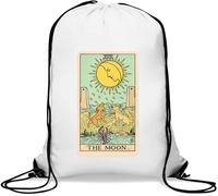 The Moon Howling Wolves Tarot Card Gym Sack Casual Drawstring Bag White