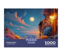The Moon Is Big And Round 1000 Pieces Eco-friendly Paper Puzzle Premium Jigsaw Puzzle Cliff Side Village Stress Releasing Family Game Jigsaw Gifts for Family, Friends 52x38cm/1000pcs