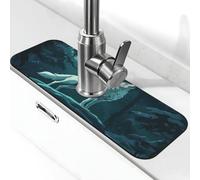 The Moon is White and There is A Solitary Wolf Sink Splash Guard Faucet Mat, Kitchen Faucet Suction Pad,Faucet Handle Drip Catcher Tray Drying Mat for Bathroom (15" X 5.5" )