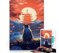 The Moon Night Cat Japan 1000 Piece Jigsaw Puzzles for Teenagers Logic Sense Toy Peaceful Fun Smooth Edge Creative Gift (38x52cm)