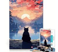 The Moon Night Cat Japan 1000 Piece Jigsaw Puzzles for Teenagers Logic Sense Toy Peaceful Fun Smooth Edge Creative Gift (50x75cm)