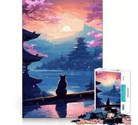 The Moon Night Cat Japan for Adults 1000 Piece Jigsaw Puzzle Pure Logic Toy Peaceful Time Sharp Cut Heartfelt Gift (38x52cm)