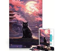 The Moon Night Cat Japan Jigsaw Puzzle for Teenagers 1000 Pieces Cognitive Toy Quiet Hobby Premium Edge (38x52cm)