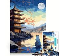 The Moon Night Cat Japan Jigsaw Puzzles 1000 Piece for Adults Mental Logic Toy Peaceful Fun Firm Cut Cherished Gift (38x52cm)