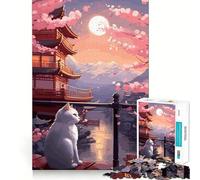 The Moon Night Cat Japan Jigsaw Puzzles 1000 Piece for Teenagers Improve Memory Relaxing Fun Sharp Edge Unique Gift (38x52cm)